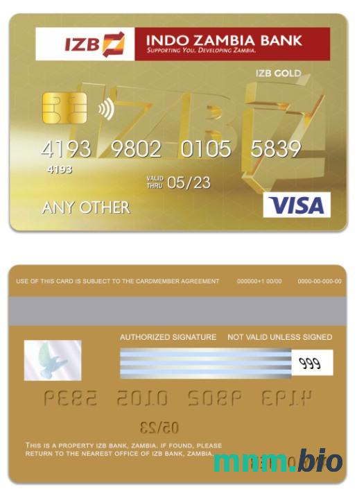 Zambia IZB Bank visa złoto karta przykład w formacie PSD